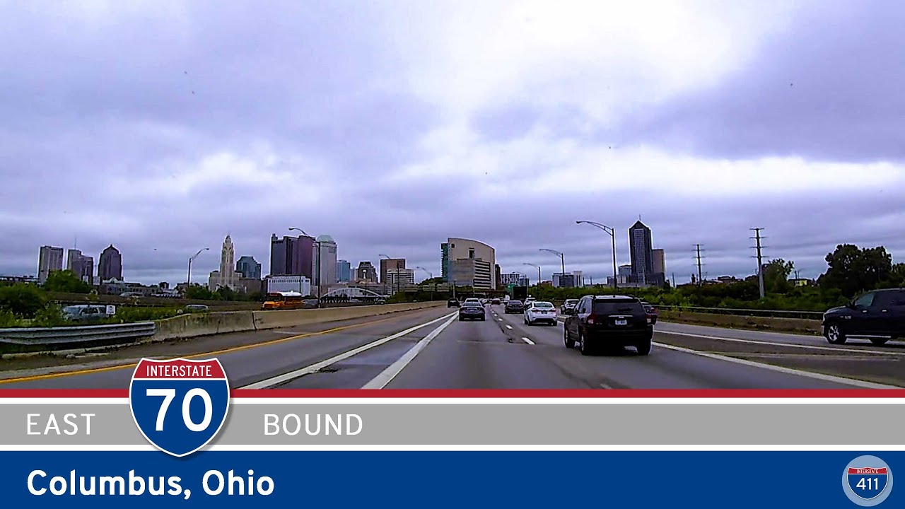 Cruise 16 miles east on Interstate 70 through Columbus, Ohio—from the I-270 Outerbelt on the west side to the Jack Nicklaus Freeway on the east. Explore key interchanges, downtown views, and ongoing construction along this busy urban corridor.