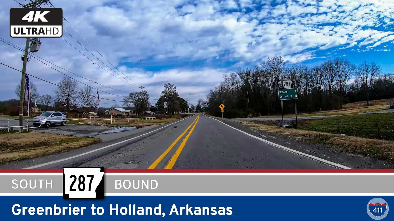 Cruise 12 peaceful miles along Arkansas Highway 287 from Greenbrier to Holland, passing through rolling farmland, quiet communities, and the scenic heart of Faulkner County. A relaxing rural drive in central Arkansas.